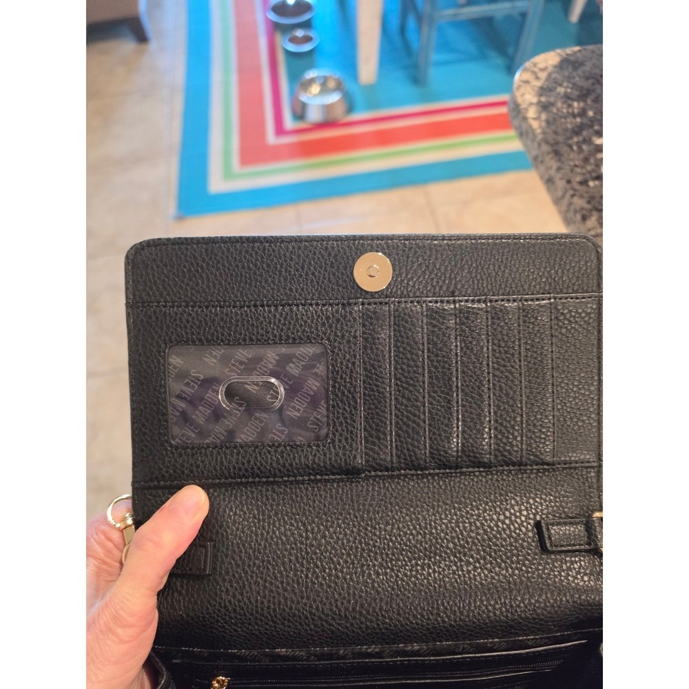 Steve Madden Black Quilted Pebbled Crossbody Wallet on Chain Bag Gold Hardware - Picture 6 of 11